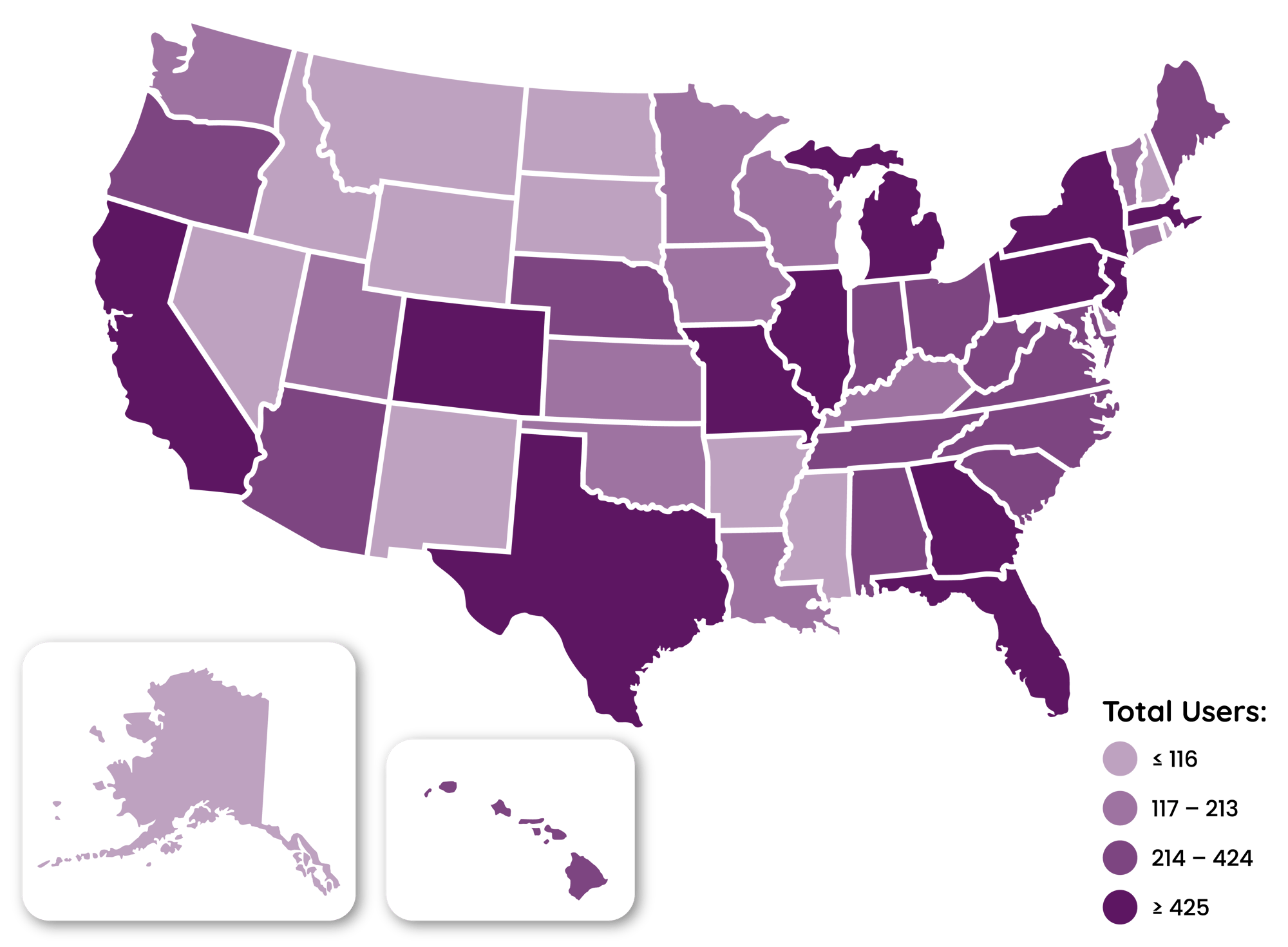 U.S. Map shows Mizzen Education users in all 50 states. States with the most users are Colorado, Illinois, Pennsylvania, Massachusetts, New Jersey, Georgia, Missouri, Florida, New York, Texas, Michigan, and California. U.S. Map shows Mizzen Education users in all 50 states. States with the most users are Colorado, Illinois, Pennsylvania, Massachusetts, New Jersey, Georgia, Missouri, Florida, New York, Texas, Michigan, and California.