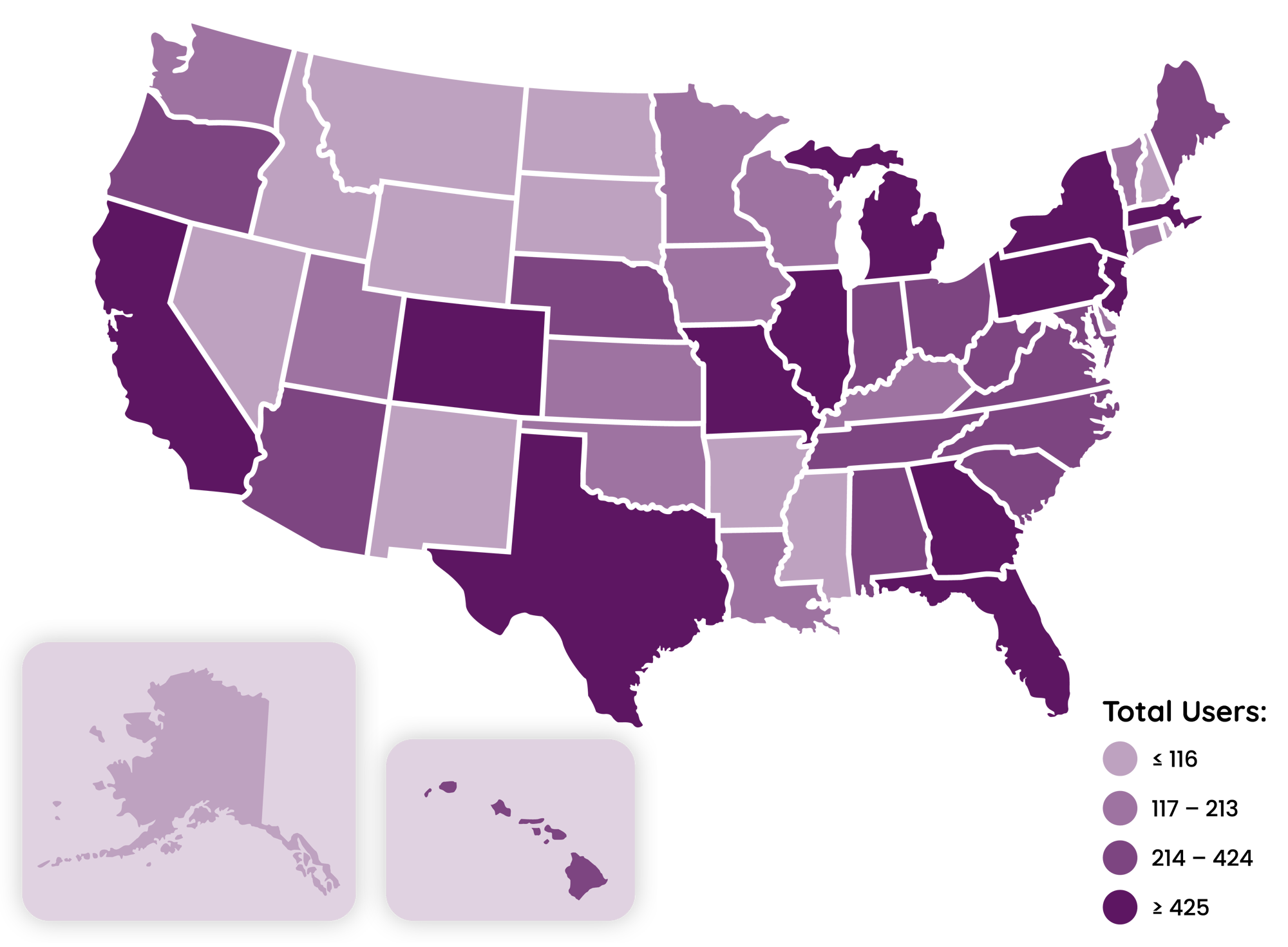 U.S. Map shows Mizzen Education users in all 50 states. States with the most users are CO, IL, PA, MA, NJ, GA, MO, FL, NY, TX, MI, CA. U.S. Map shows Mizzen Education users in all 50 states. States with the most users are CO, IL, PA, MA, NJ, GA, MO, FL, NY, TX, MI, CA.